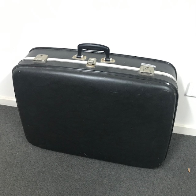 SUITCASE, Large Black Hardcase - Airport 1970-80's